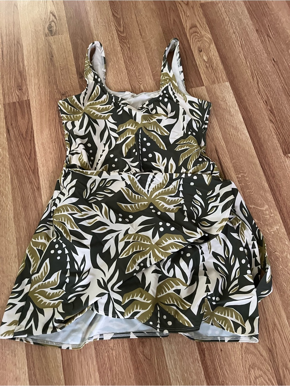 Old Navy Olive Green and White Tropical Swim Cami